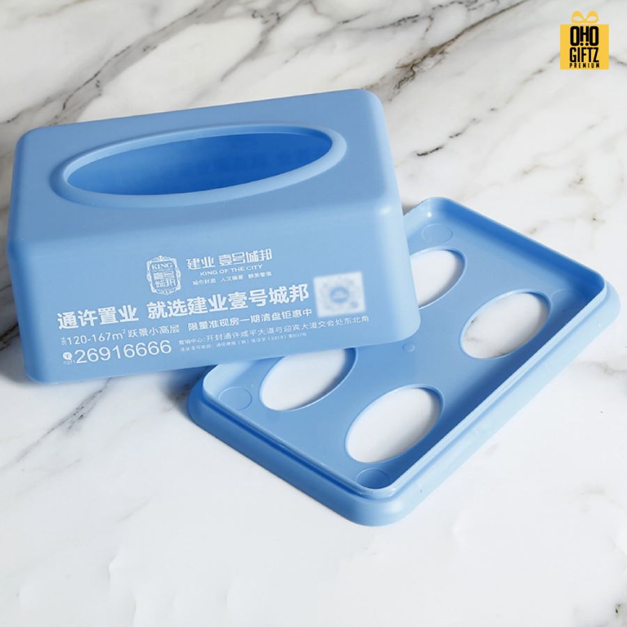 กล่องใส่ทิชชู่พลาสติก สกรีนโลโก้  ทำเป็นของพรีเมี่ยมได้