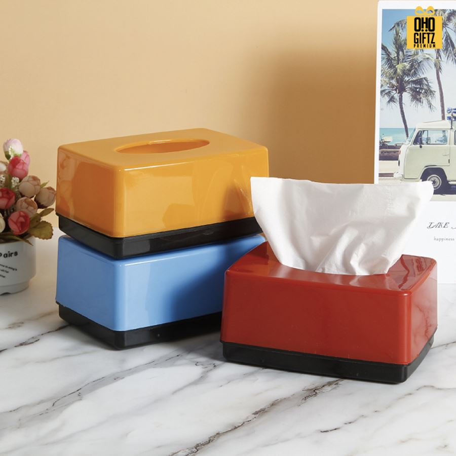 กล่องใส่ทิชชู่พลาสติกสีสวย สกรีนโลโก้  ทำเป็นของพรีเมี่ยมได้
