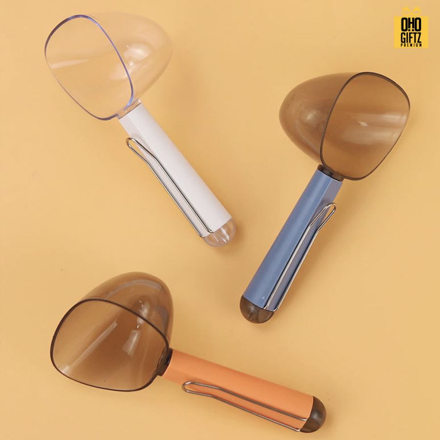 ช้อนตักอาหารสัตว์พร้อมที่หนีบถุง สกรีนโลโก้  ทำเป็นของพรีเมี่ยมได้