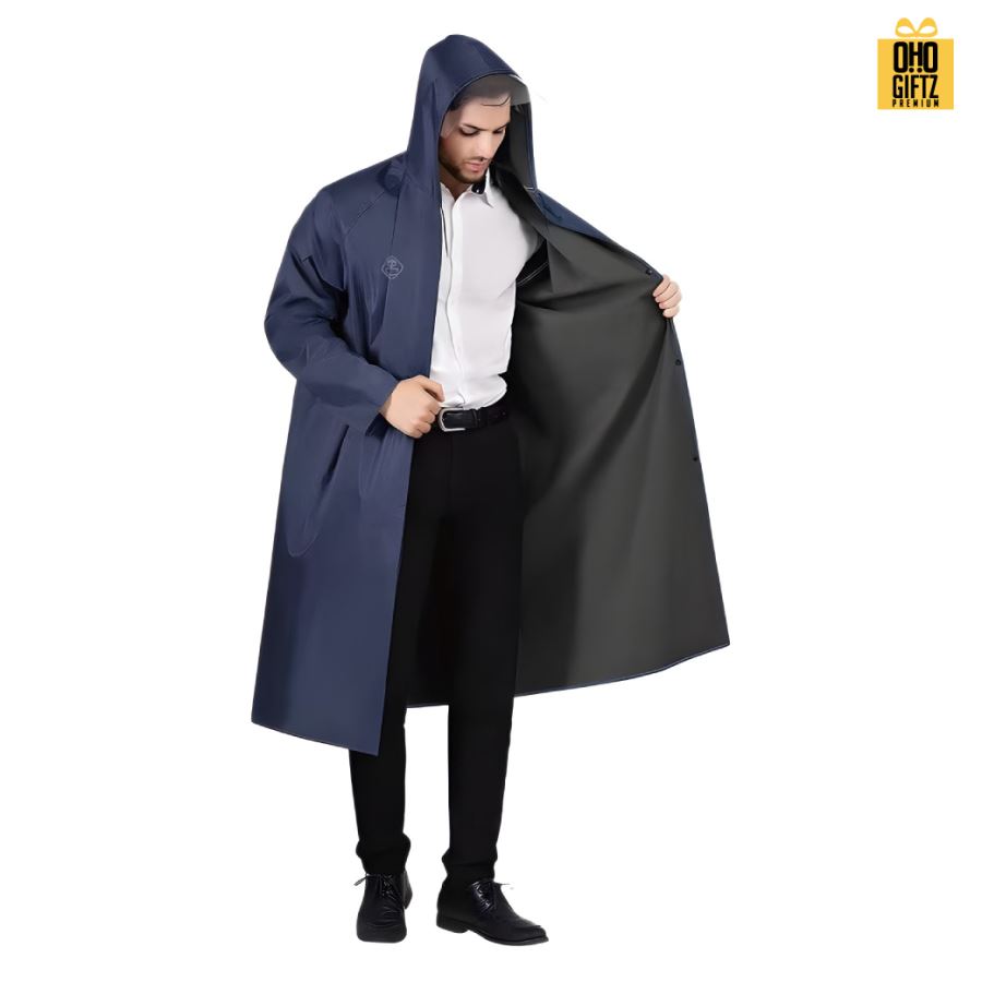 เสื้อกันฝนสีกรมท่า สกรีนโลโก้ ทำเป็นของพรีเมี่ยมได้