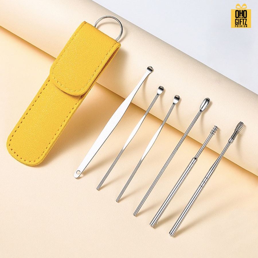 ชุดไม้แคะหูสแตนเลสพร้อมซองหนัง Pu สกรีนโลโก้ สกรีนชื่อร้าน ทำเป็นของพรีเมี่ยมได้