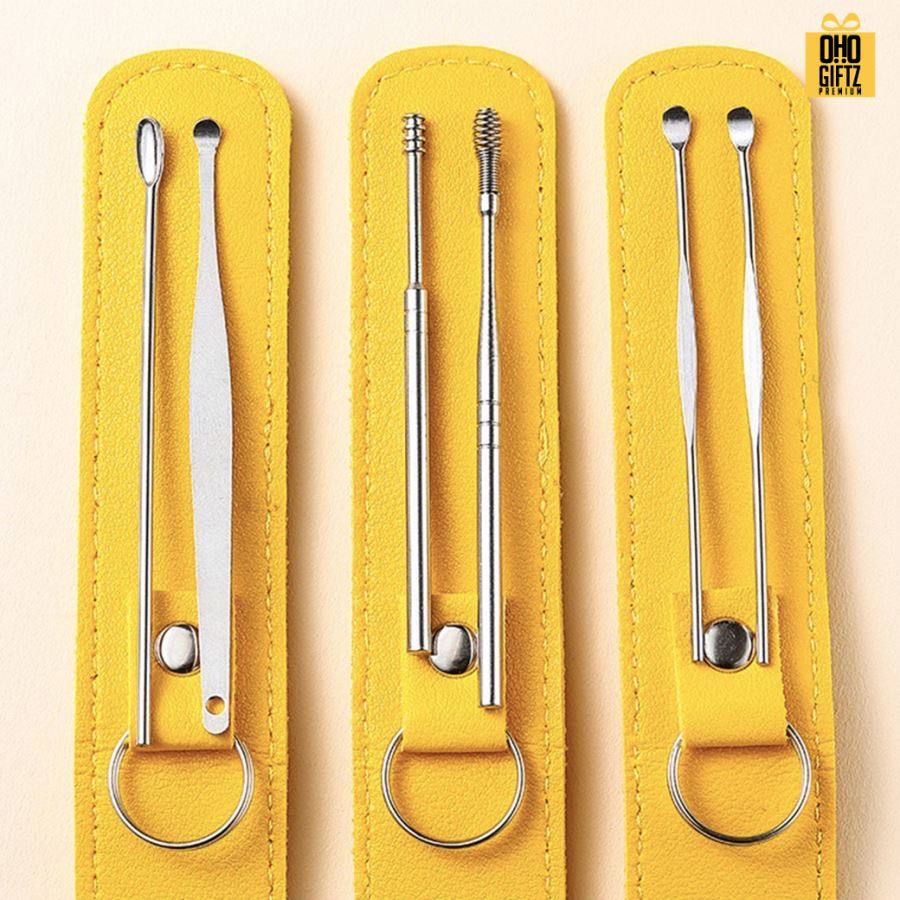 ชุดไม้แคะหูสแตนเลสพร้อมซองหนัง Pu สกรีนโลโก้ สกรีนชื่อร้าน ทำเป็นของพรีเมี่ยมได้