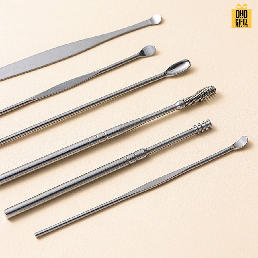 ชุดไม้แคะหูสแตนเลสพร้อมซองหนัง Pu สกรีนโลโก้ สกรีนชื่อร้าน ทำเป็นของพรีเมี่ยมได้