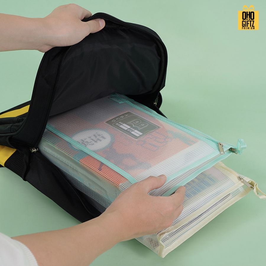 กระเป๋าแฟ้ม PVC ตาข่าย มีซิป 1 ชั้น 2 ชั้น สกรีนโลโก้ ทำเป็นของพรีเมี่ยม ของชำร่วยได้