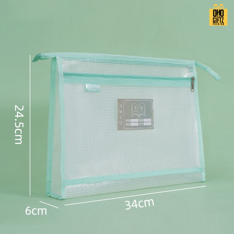 กระเป๋าแฟ้ม PVC ตาข่าย มีซิป 1 ชั้น 2 ชั้น สกรีนโลโก้ ทำเป็นของพรีเมี่ยม ของชำร่วยได้