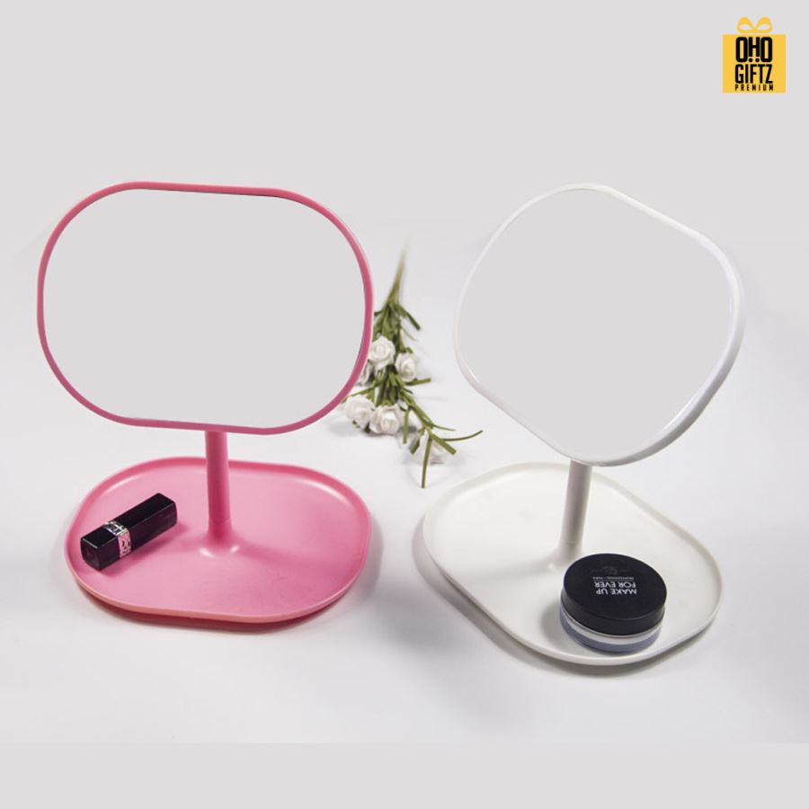 กระจกแต่งหน้าตั้งโต๊ะ ปรับเอียงได้ สกรีนโลโก้  ทำเป็นของพรีเมี่ยมได้