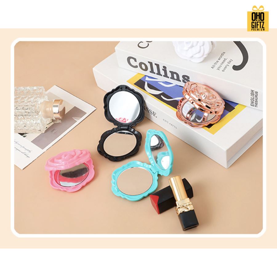 กระจกทรงกุหลาบ สกรีนชื่อ สกรีนโลโก้  ทำเป็นของพรีเมี่ยมได้