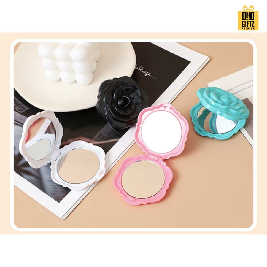 กระจกทรงกุหลาบ สกรีนชื่อ สกรีนโลโก้  ทำเป็นของพรีเมี่ยมได้