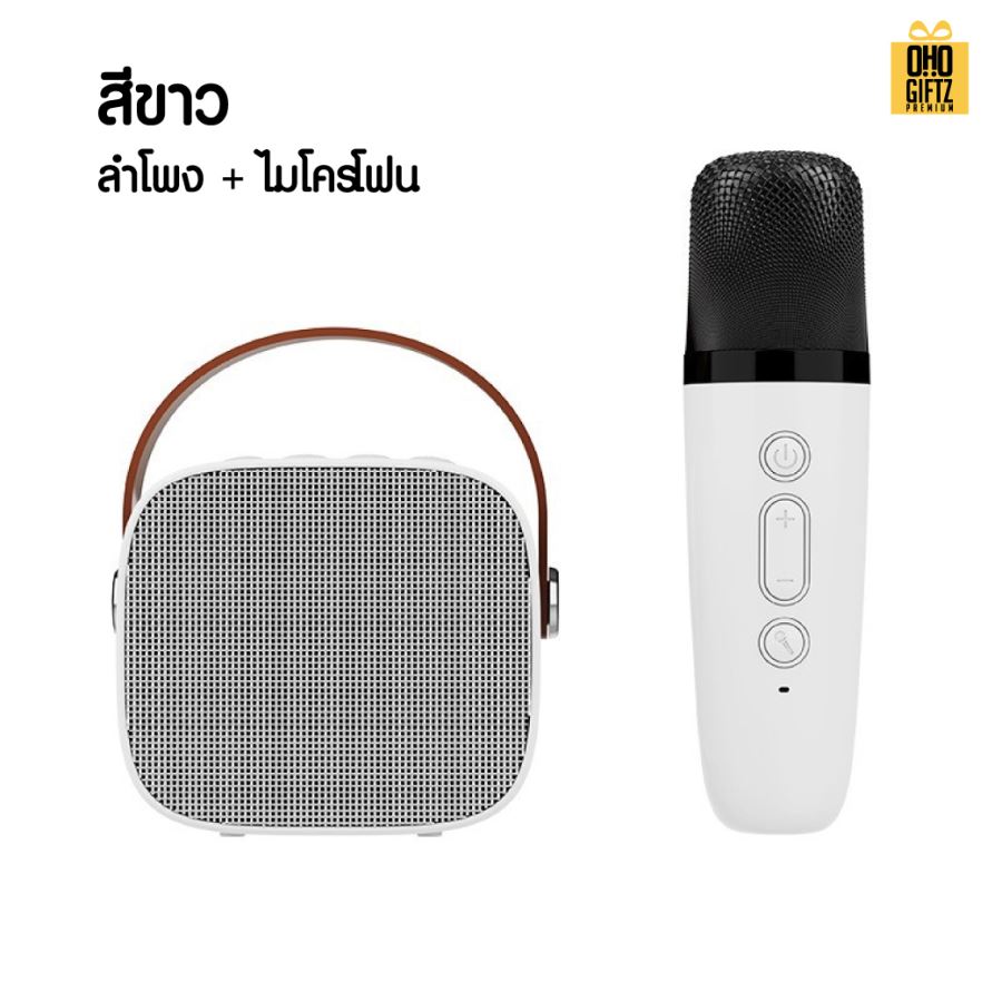 ลำโพง bluetooth พร้อมไมค์  Karaoke สกรีนโลโก้ สกรีนชื่อร้านทำเป็นของพรีเมี่ยมได้ 