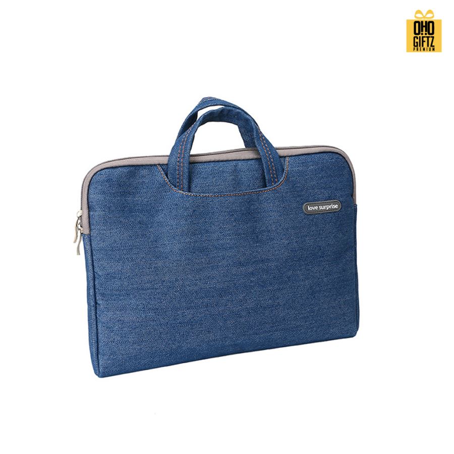 กระเป๋าใส่  Notebook ผ้ายีนส์สุดเท่ สกรีนโลโก้ ทำเป็นของพรีเมี่ยม ของที่ระลึก