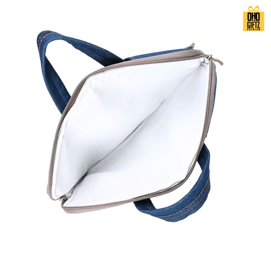 กระเป๋าใส่  Notebook ผ้ายีนส์สุดเท่ สกรีนโลโก้ ทำเป็นของพรีเมี่ยม ของที่ระลึก