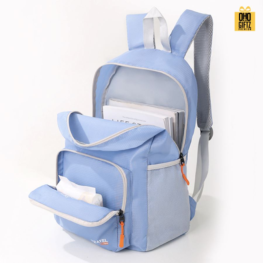 กระเป๋าเป้พับได้ สกรีนโลโก้ ทำเป็นของพรีเมี่ยม ของที่ระลึกได้