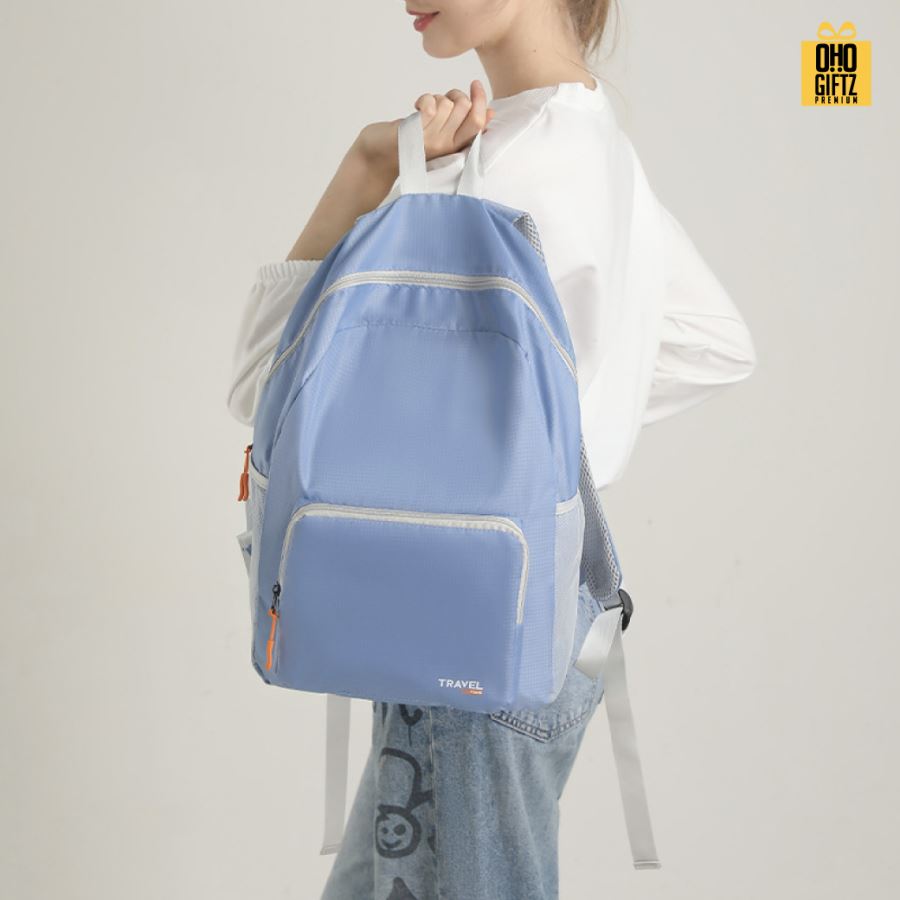 กระเป๋าเป้พับได้ สกรีนโลโก้ ทำเป็นของพรีเมี่ยม ของที่ระลึกได้