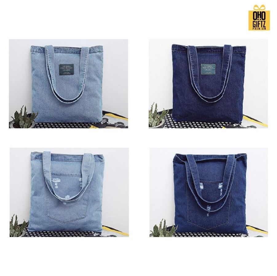กระเป๋าผ้ายีนส์ สกรีนโลโก้ ทำเป็นของพรีเมี่ยมได้