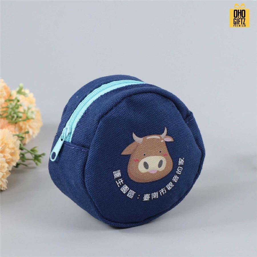 กระเป๋าใส่เหรียญทรงกลม พิมพ์ไม่จำกัดสี สกรีนโลโก้ ทำเป็นของพรีเมี่ยมได้