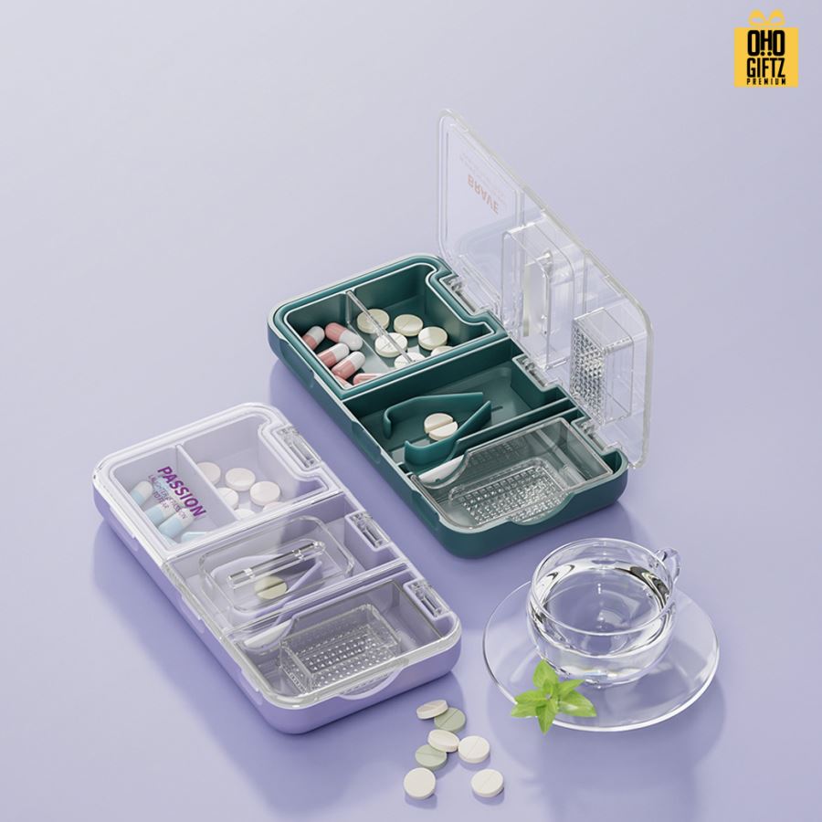 กล่องเก็บยา ตัดยาบดยา 3in1 สกรีนชื่อ สกรีนโลโก้ ทำเป็นของพรีเมี่ยมได้
