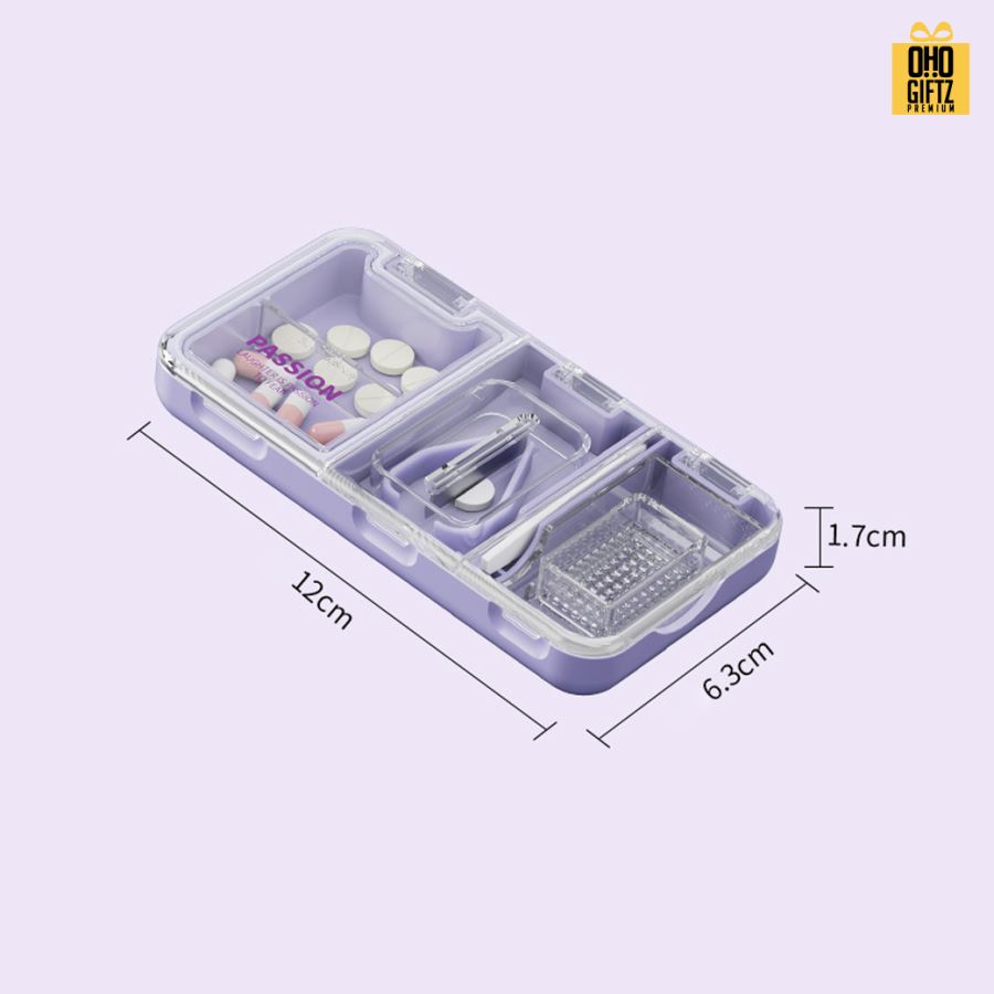 กล่องเก็บยา ตัดยาบดยา 3in1 สกรีนชื่อ สกรีนโลโก้ ทำเป็นของพรีเมี่ยมได้