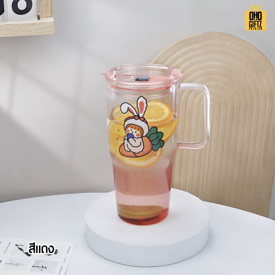 แก้วใสมีหู มีฝาปิดล็อค สกรีนโลโก้  ทำเป็นของพรีเมี่ยมได้