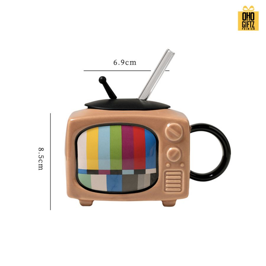 แก้วเซรามิคทรงทีวีย้อนยุค สกรีนชื่อ สกรีนโลโก้ ทำเป็นของพรีเมี่ยมได้