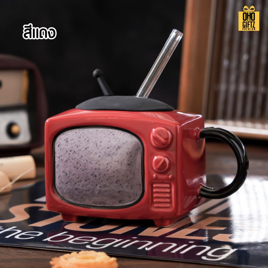 แก้วเซรามิคทรงทีวีย้อนยุค สกรีนชื่อ สกรีนโลโก้ ทำเป็นของพรีเมี่ยมได้