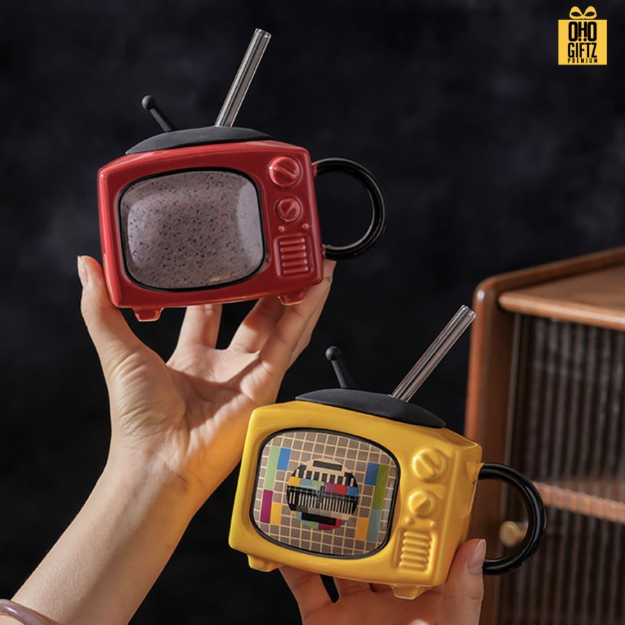 แก้วเซรามิคทรงทีวีย้อนยุค สกรีนชื่อ สกรีนโลโก้ ทำเป็นของพรีเมี่ยมได้