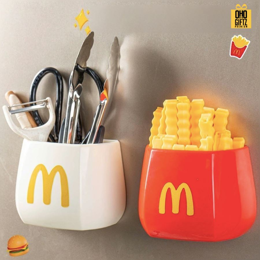 ชุดตัวหนีบถุงขนมเฟรนซ์ฟรายซ์ พร้อมกล่องใส่ เป็นแม่เหล็กติดตู้เย็นได้  สกรีนโลโก้ ทำเป็นของพรีเมี่ยมได้