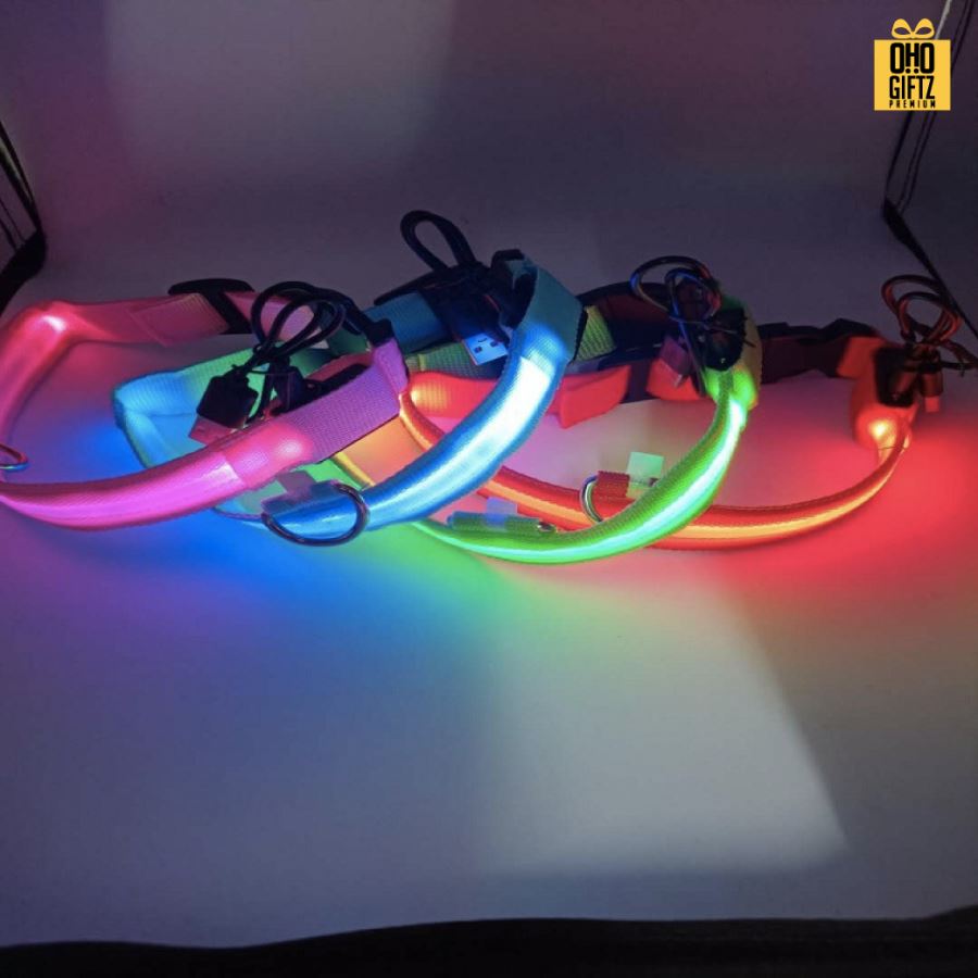 ปลอกคอสัตว์เลี้ยง มีไฟ LED ชาร์จไฟได้ สกรีนโลโก้ ทำเป็นของพรีเมี่ยม