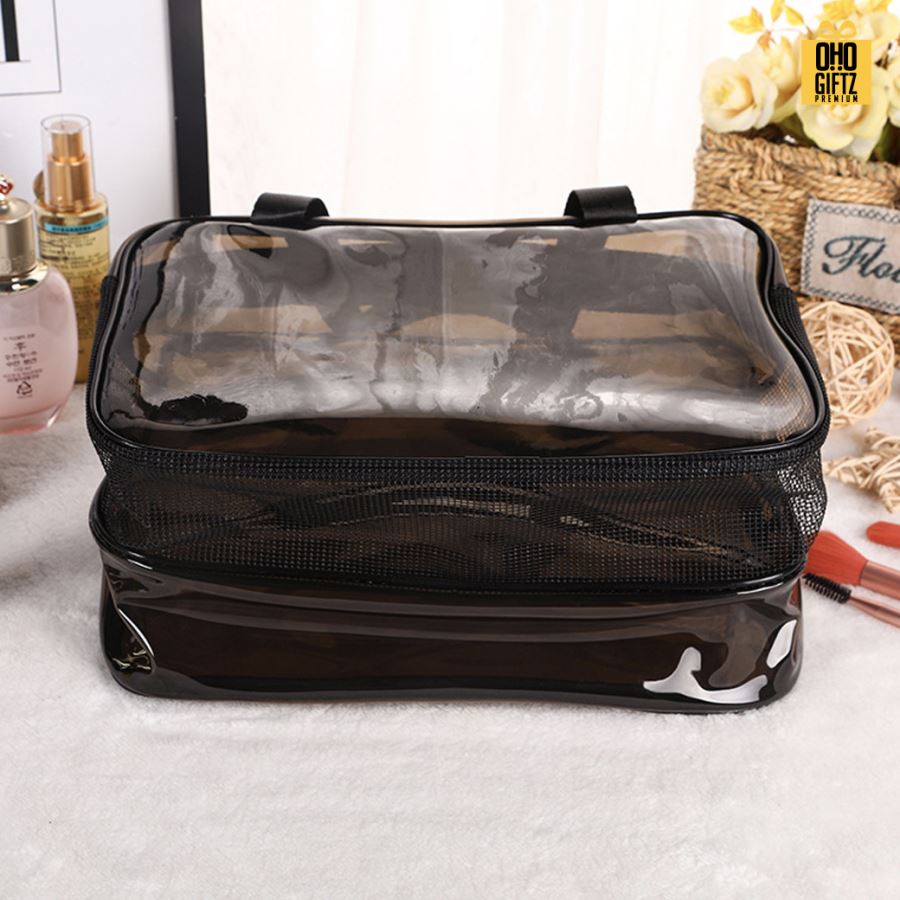 กระเป๋าเครื่องสำอาง pvc 2 ช่องใหญ่ สกรีนโลโก้  ทำเป็นของพรีเมี่ยมได้