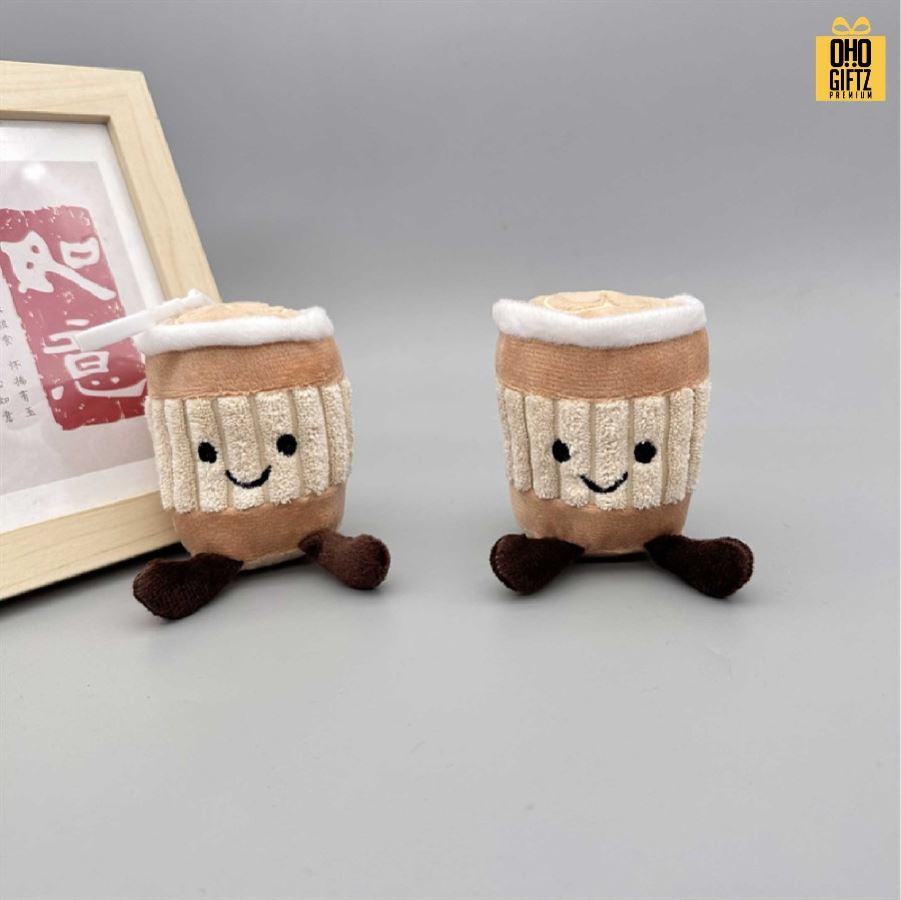 พวงกุญแจตุ๊กตาชานม สกรีนโลโก้ ทำเป็นของพรีเมี่ยม ของชำร่วยได้