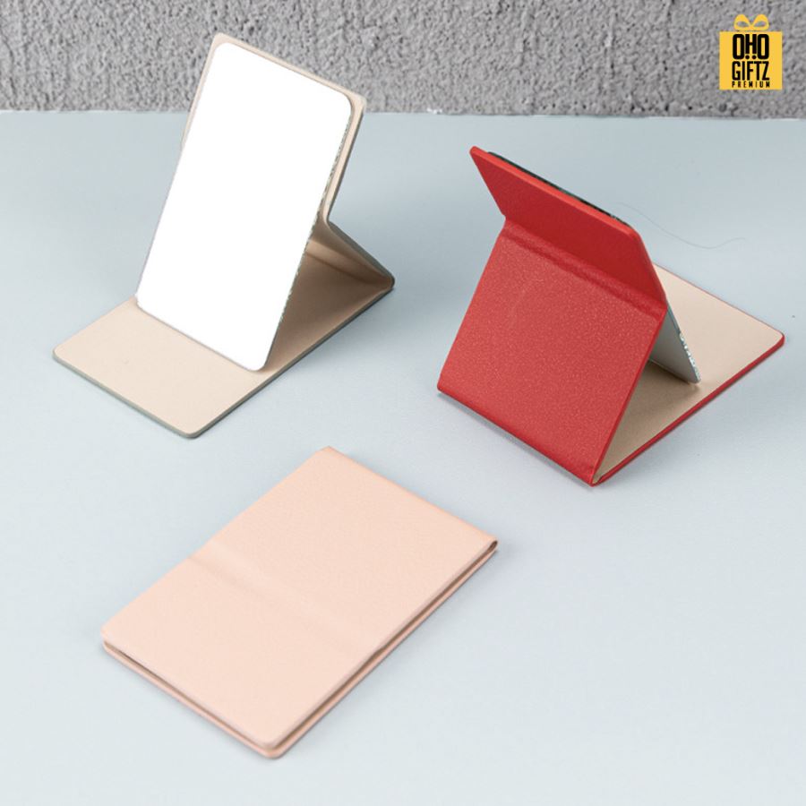 กระจกพับหนัง PU สกรีนได้ไม่จำกัดสี สกรีนโลโก้  ทำเป็นของพรีเมี่ยมได้