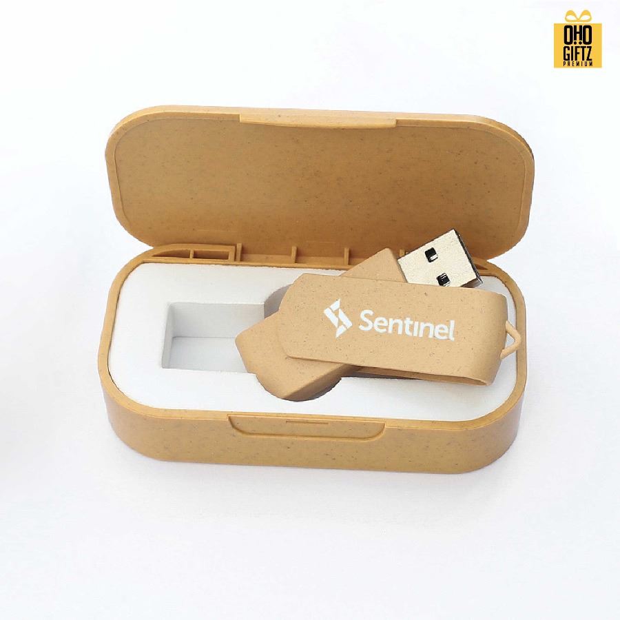 ชุดแฟลชไดรฟ์ USB พร้อมกล่องจากฟางข้าว สกรีนได้ไม่จำกัดสี สกรีนชื่อร้าน ทำเป็นของพรีเมี่ยมได้