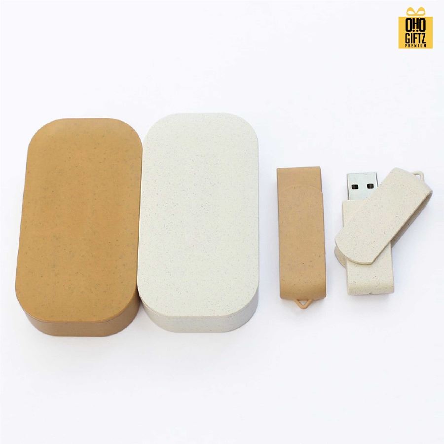 ชุดแฟลชไดรฟ์ USB พร้อมกล่องจากฟางข้าว สกรีนได้ไม่จำกัดสี สกรีนชื่อร้าน ทำเป็นของพรีเมี่ยมได้