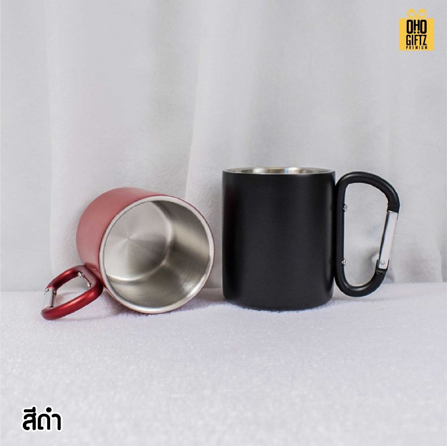 ถ้วยกาแฟสแตนเลส แคมป์ปิ้ง สกรีนโลโก้ ทำเป็นของพรีเมี่ยมได้