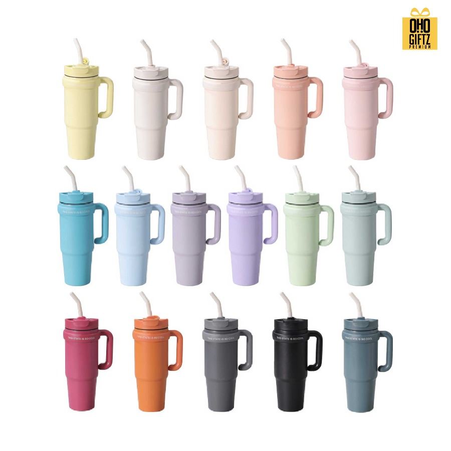 แก้วน้ำสแตนเลสใส่ช่องรถยนต์มีหูถือ สกรีนโลโก้ ทำเป็นของพรีเมี่ยมได้