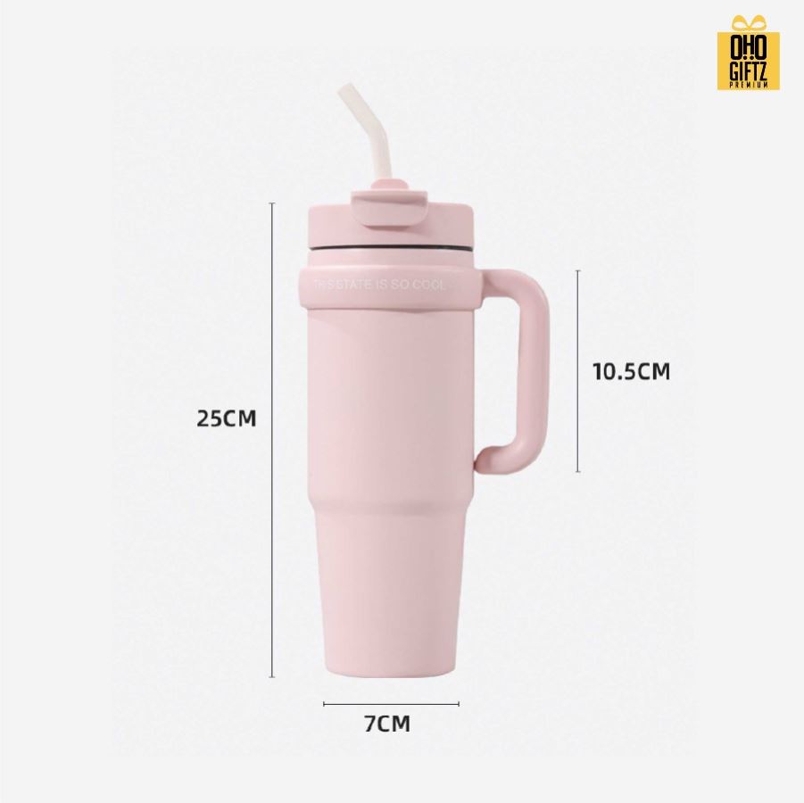 แก้วน้ำสแตนเลสใส่ช่องรถยนต์มีหูถือ สกรีนโลโก้ ทำเป็นของพรีเมี่ยมได้