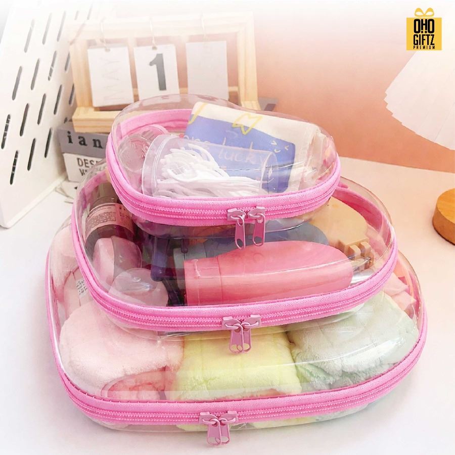 กระเป๋าพลาสติกทรงหัวใจ ซิปชมพู สกรีนชื่อ สกรีนโลโก้ ทำเป็นของพรีเมี่ยมได้