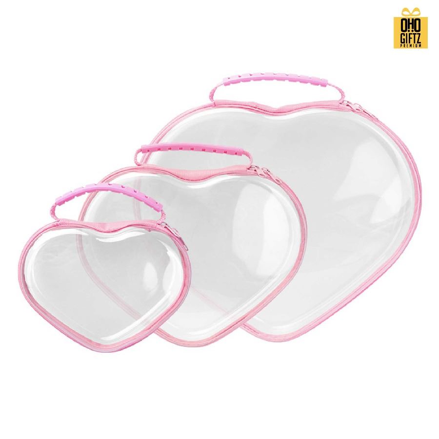 กระเป๋าพลาสติกทรงหัวใจ ซิปชมพู สกรีนชื่อ สกรีนโลโก้ ทำเป็นของพรีเมี่ยมได้