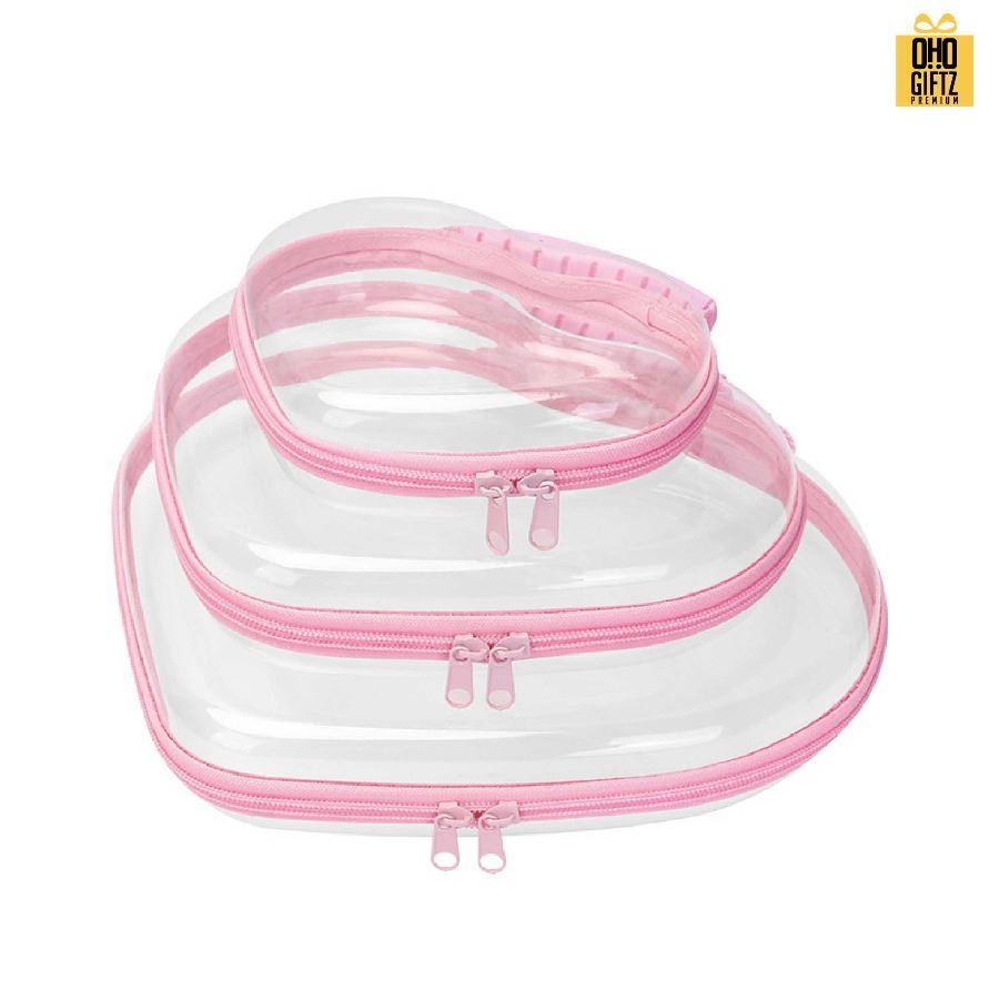 กระเป๋าพลาสติกทรงหัวใจ ซิปชมพู สกรีนชื่อ สกรีนโลโก้ ทำเป็นของพรีเมี่ยมได้