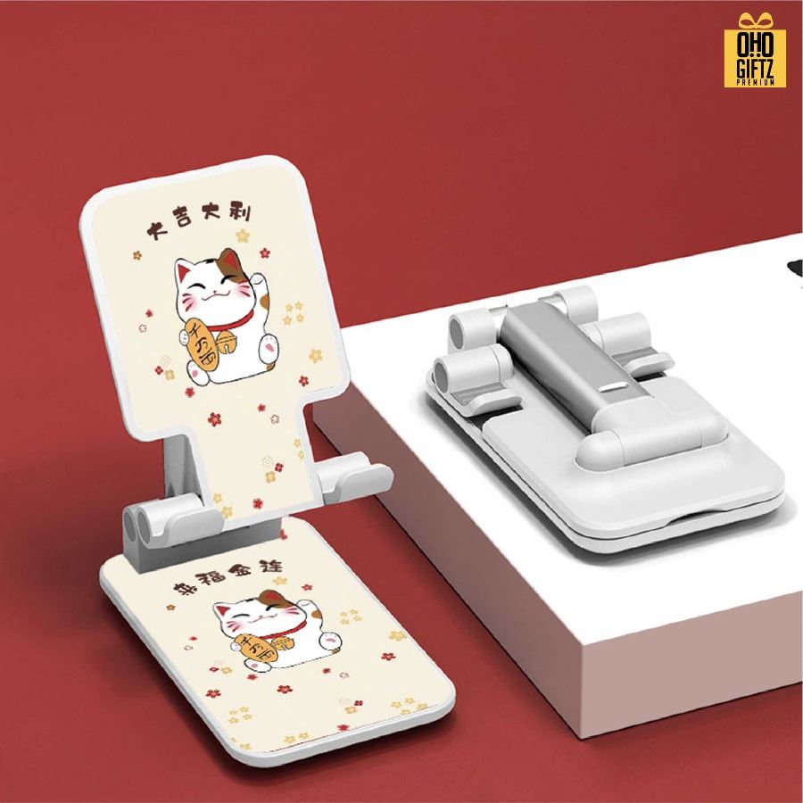 ที่วางมือถือตั้งโต๊ะแบบพับได้ พิมพ์ภาพไม่จำกัดสี สกรีนโลโก้ ทำเป็นของพรีเมี่ยมได้