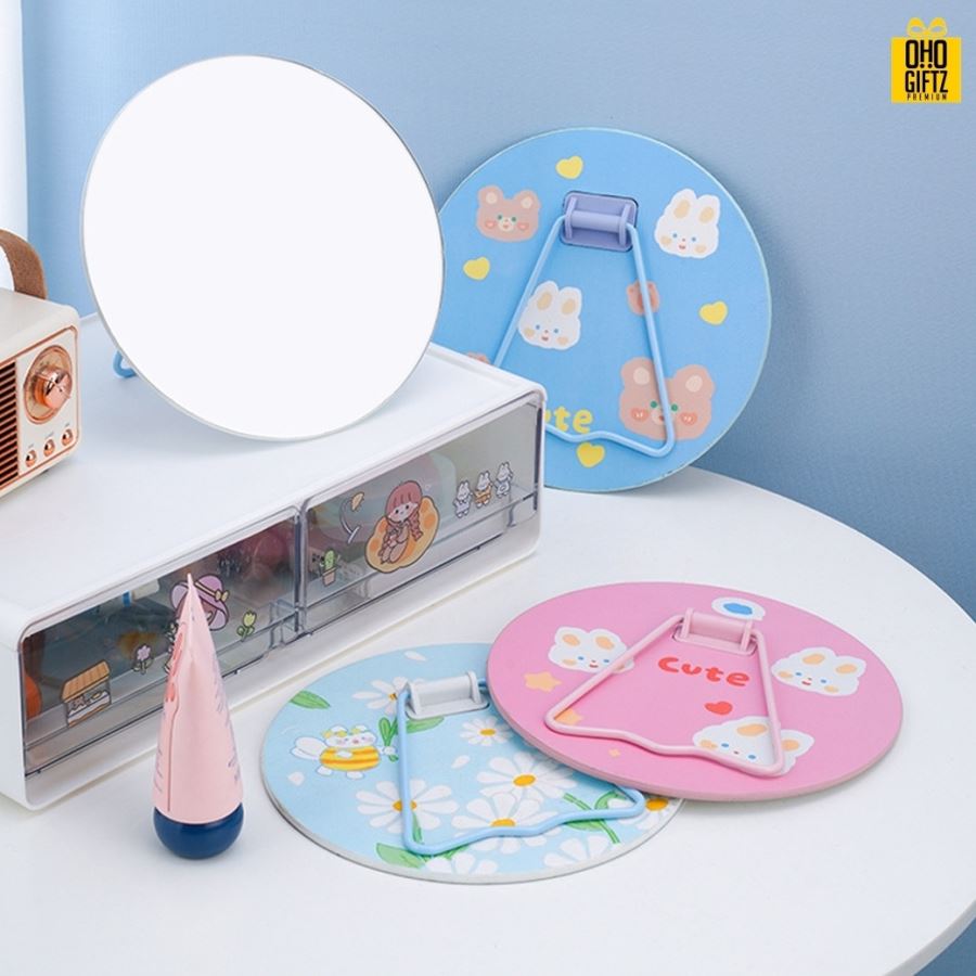 กระจกเเต่งหน้าทรงกลมพับได้ สกรีนชื่อ สกรีนโลโก้  ทำเป็นของพรีเมี่ยมได้