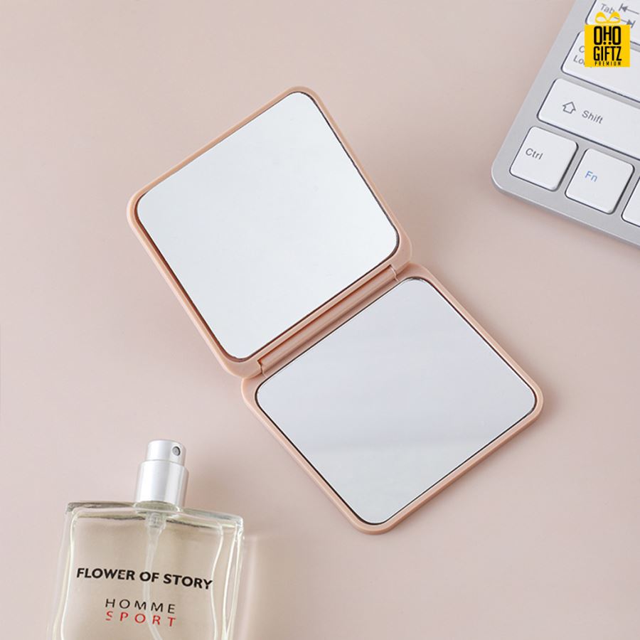 กระจกพับขนาดพกพา สกรีนชื่อ สกรีนโลโก้  ทำเป็นของพรีเมี่ยมได้