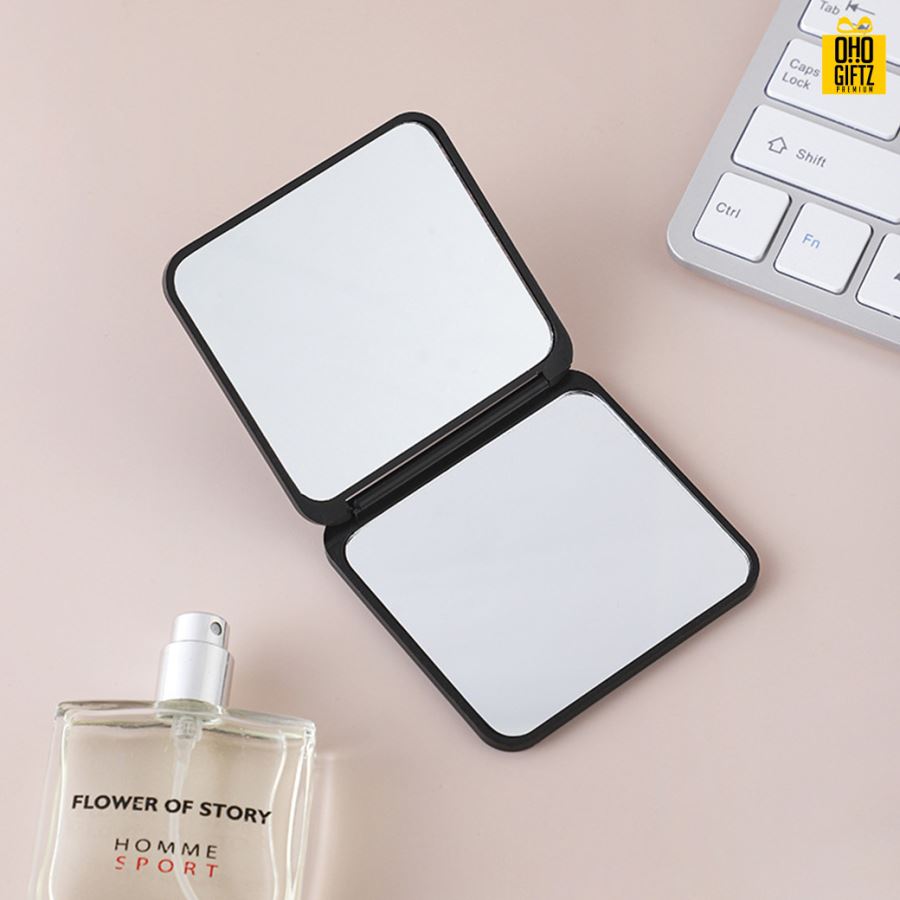 กระจกพับขนาดพกพา สกรีนชื่อ สกรีนโลโก้  ทำเป็นของพรีเมี่ยมได้