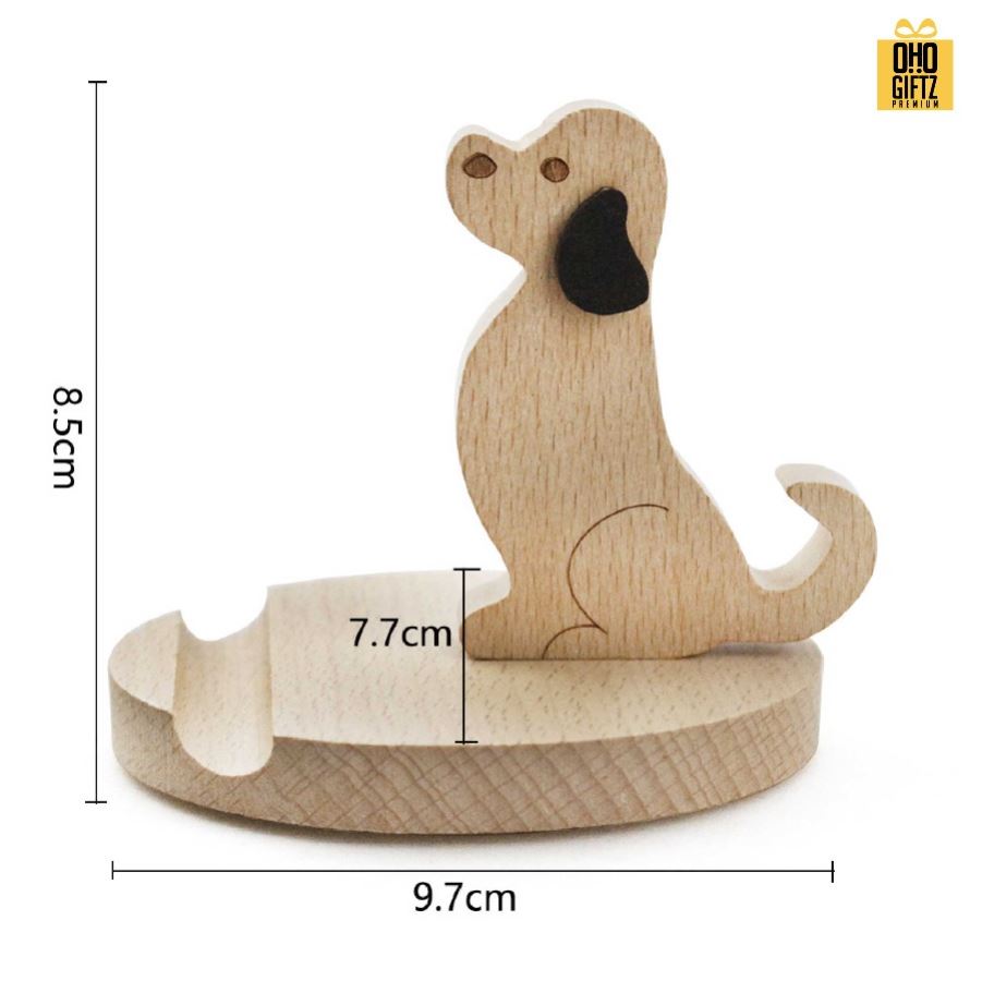 ที่วางมือถือไม้รูปสุนัข สกรีนโลโก้ ทำเป็นของพรีเมี่ยมได้