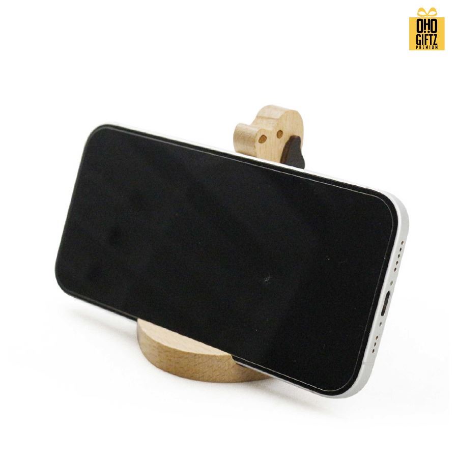 ที่วางมือถือไม้รูปสุนัข สกรีนโลโก้ ทำเป็นของพรีเมี่ยมได้