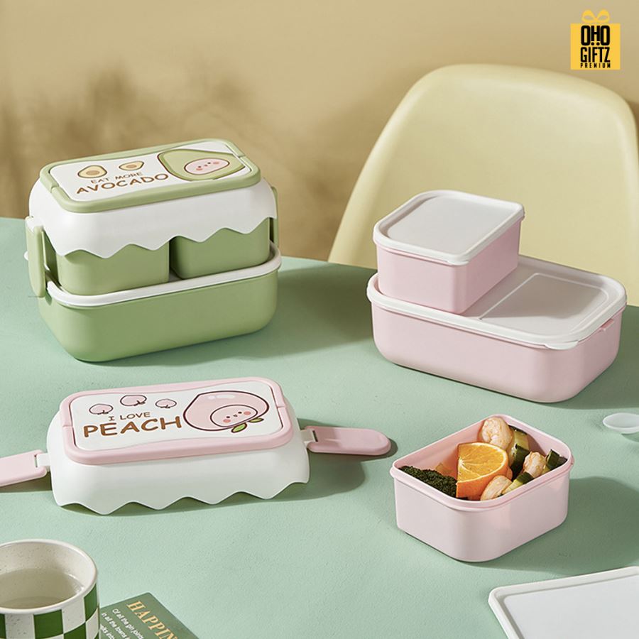 เซ็ทกล่องอาหารกลางวันน่ารัก สกรีนชื่อ สกรีนโลโก้ ทำเป็นของพรีเมี่ยมได้