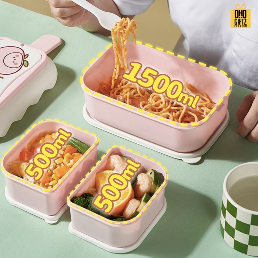 เซ็ทกล่องอาหารกลางวันน่ารัก สกรีนชื่อ สกรีนโลโก้ ทำเป็นของพรีเมี่ยมได้