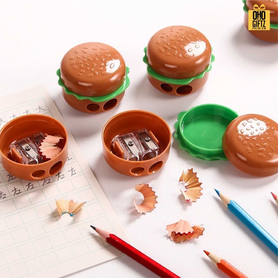 กบเหลาดินสอแฮมเบอร์เกอร์ ช่องเหลาคู่ สกรีนโลโก้ ทำเป็นของพรีเมี่ยมได้