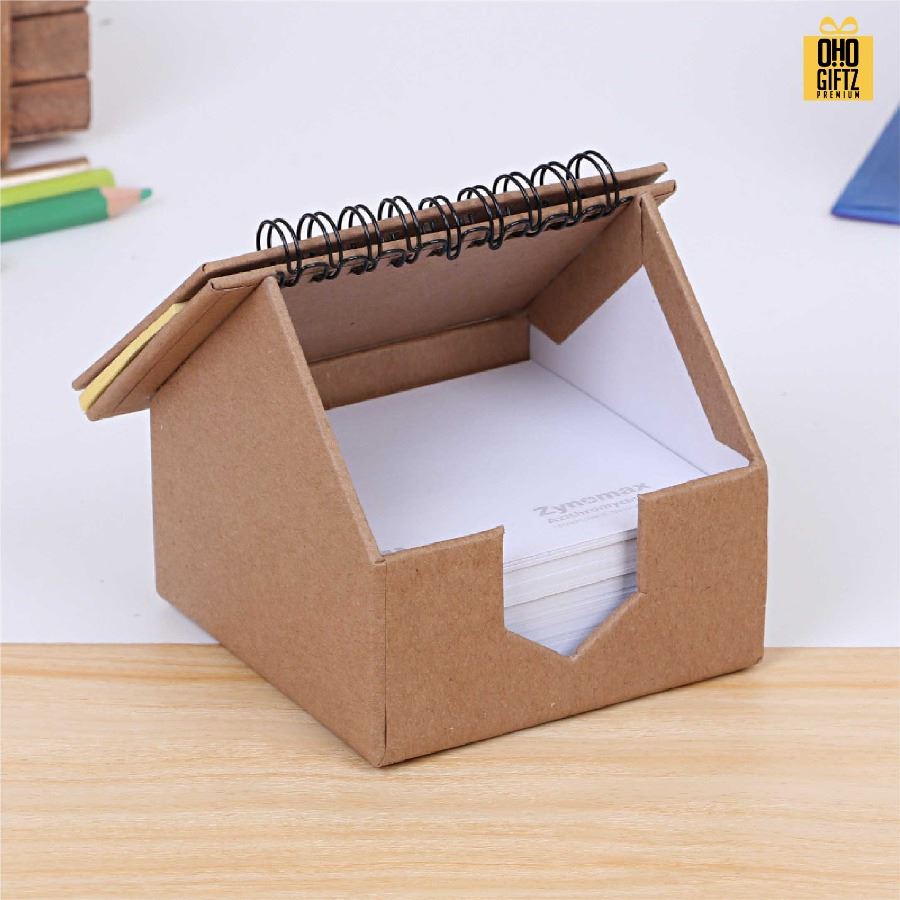 กล่องกระดาษโน๊ตทรงบ้าน สกรีนโลโก้ ทำเป็นของพรีเมี่ยม ของชำร่วยได้