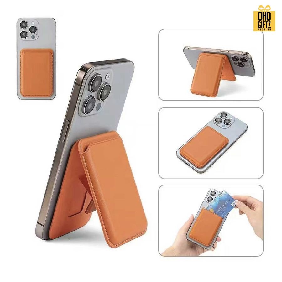 ขาตั้งกระเป๋า Magsafe ติดหลังมือถือหนัง PU สกรีนโลโก้ ทำเป็นของพรีเมี่ยมได้