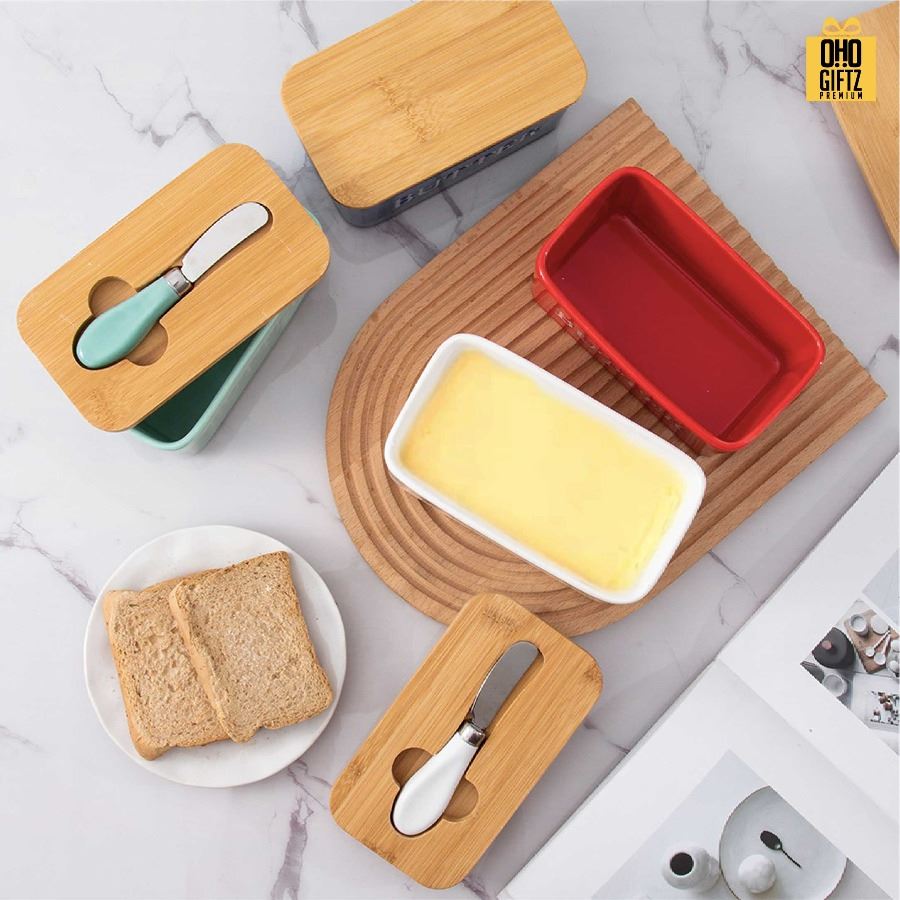 กล่องใส่เนยเซรามิค สกรีนโลโก้ ทำเป็นของพรีเมี่ยมได้